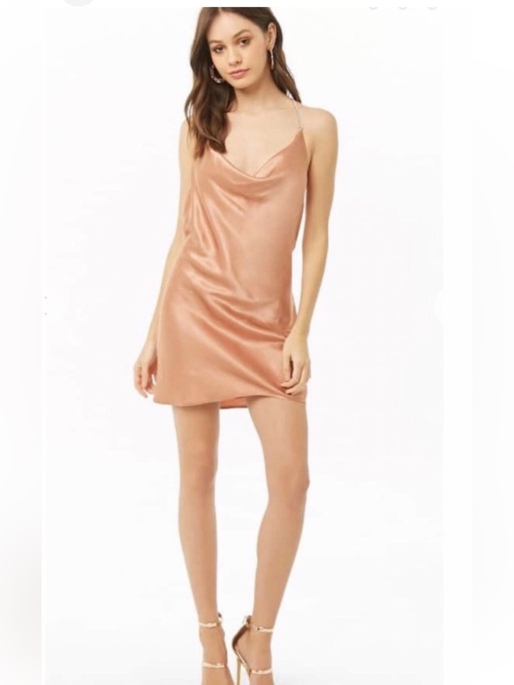 Slip Satin Cowl Neck Mini Dress in Rose Gold